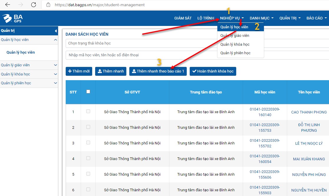 Hướng dẫn Import danh sách học viên từ Báo cáo 1 lên BA-SmartDAT