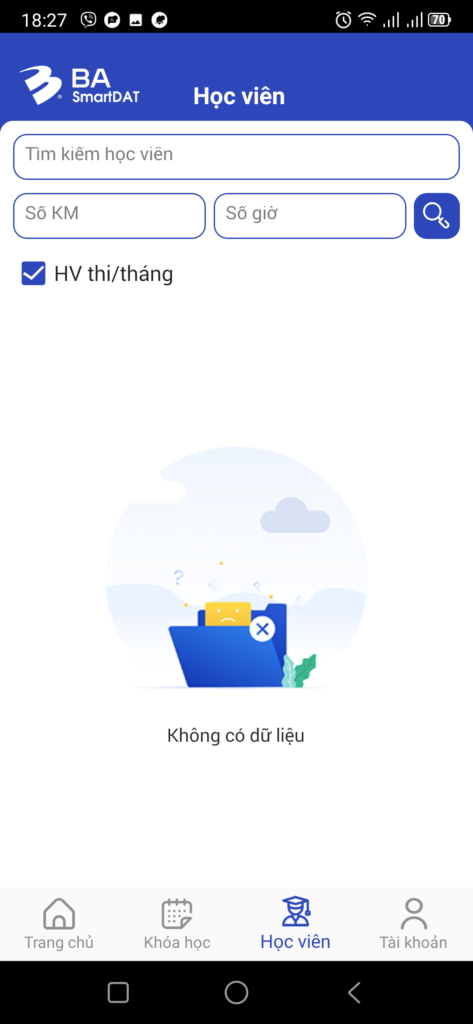 Giao diện Học viên - App Giáo viên BA-SmartDAT