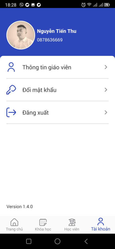 Giao diện Tài khoản - App Giáo viên BA-SmartDAT