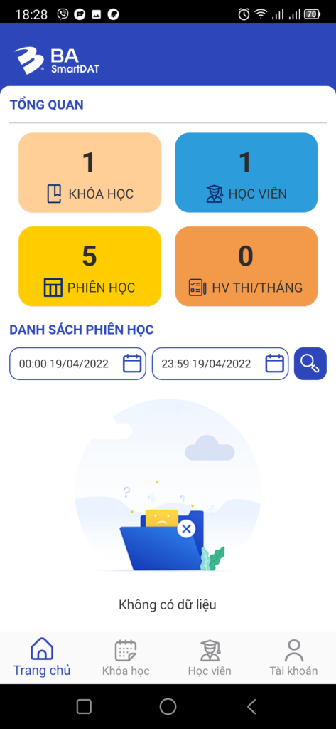 Giao diện trang chủ - App Giáo viên BA-SmartDAT