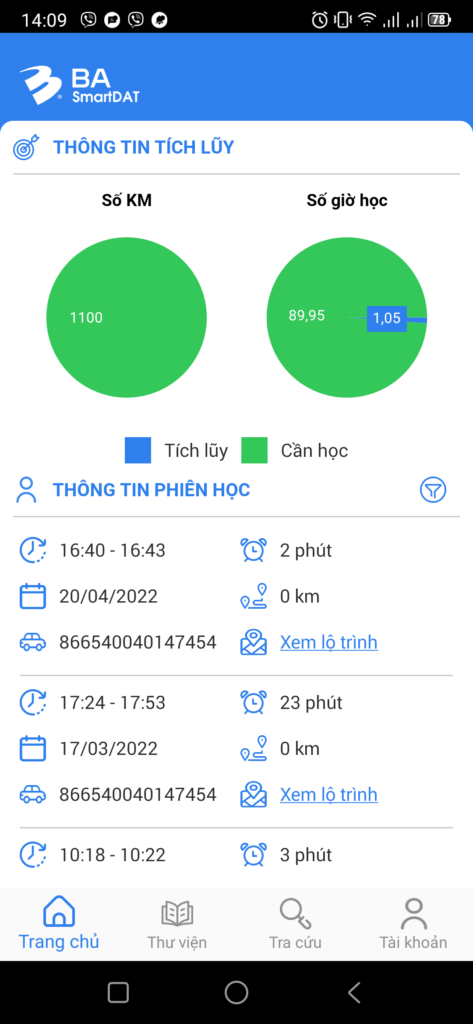 Giao diện trang chủ của tài khoản học viên